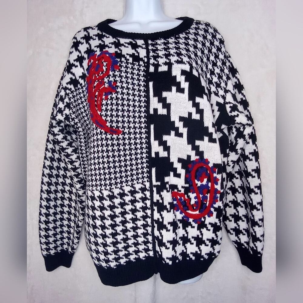 Vintage counterparts plaid paisley sweater size 1X black white contrast 80s Y2K